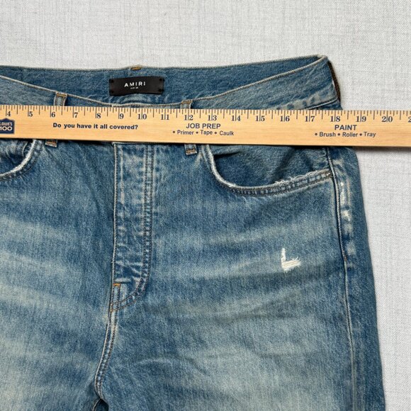 Amiri Distressed Raw Hem Jeans Blue Medium Wash Straight Leg Denim Size 34 - Picture 10 of 15